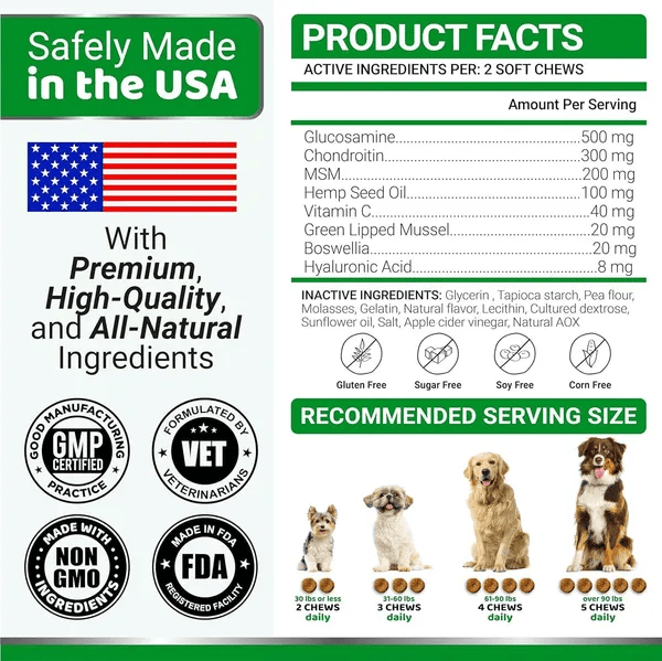 2 pack joint pain relief mobility aids for dogs with glucosamine and chondroitin supplements