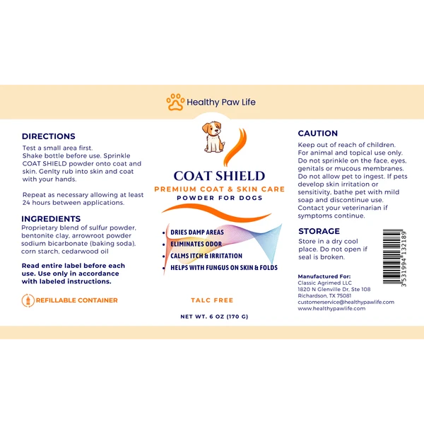 Coat Shield Yeast Defense dry powder and gentle skin cleanser for dogs helping combat yeast infections and odors