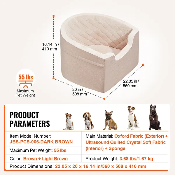 Waterproof Booster Dog Car Seat up to 55lbs