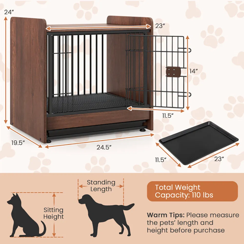 Furniture Style Dog Crate with Removable Tray and Lockable Door