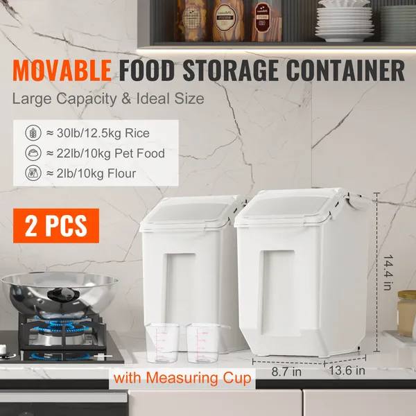 Two 4 gallon airtight dog food storage containers with clear lids and wheels