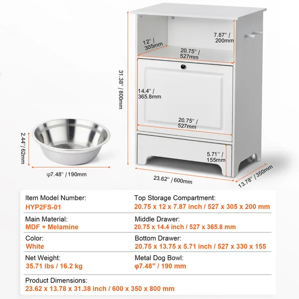 Elevated Dog Bowls with 2 Stainless Steel Bowls and Storage
