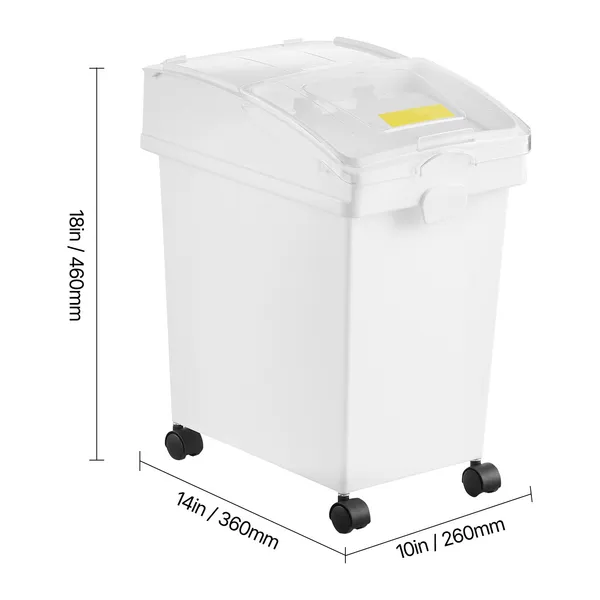 Three large 25L dog food storage containers with airtight lids, wheels, and stackable design
