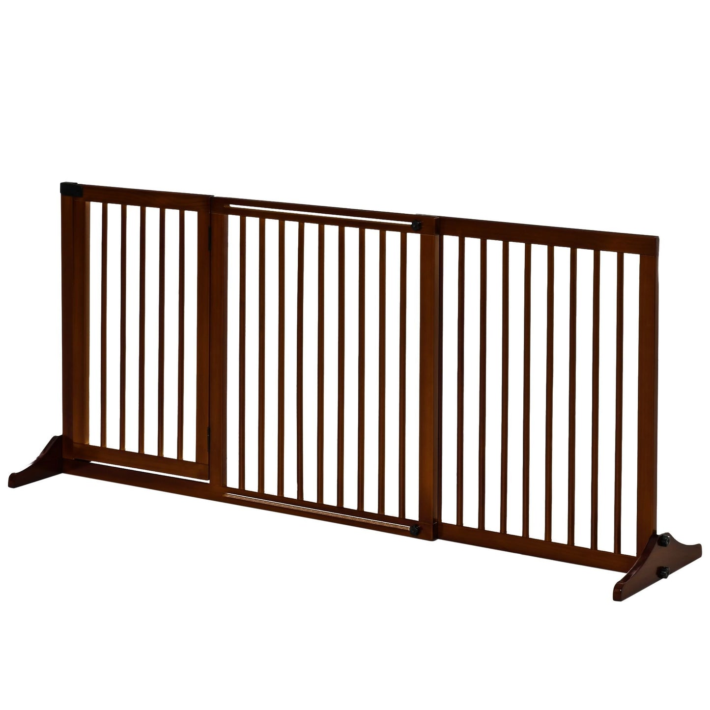 Freestanding Dog Gates with Double Doors - Brown
