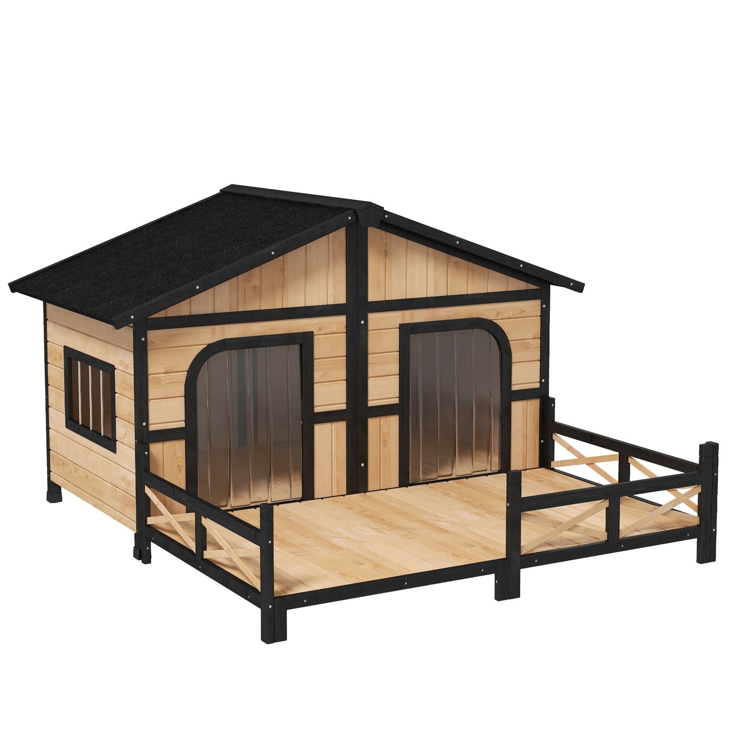 Raised Weatherproof Rustic Log Cabin Style Dog Houses