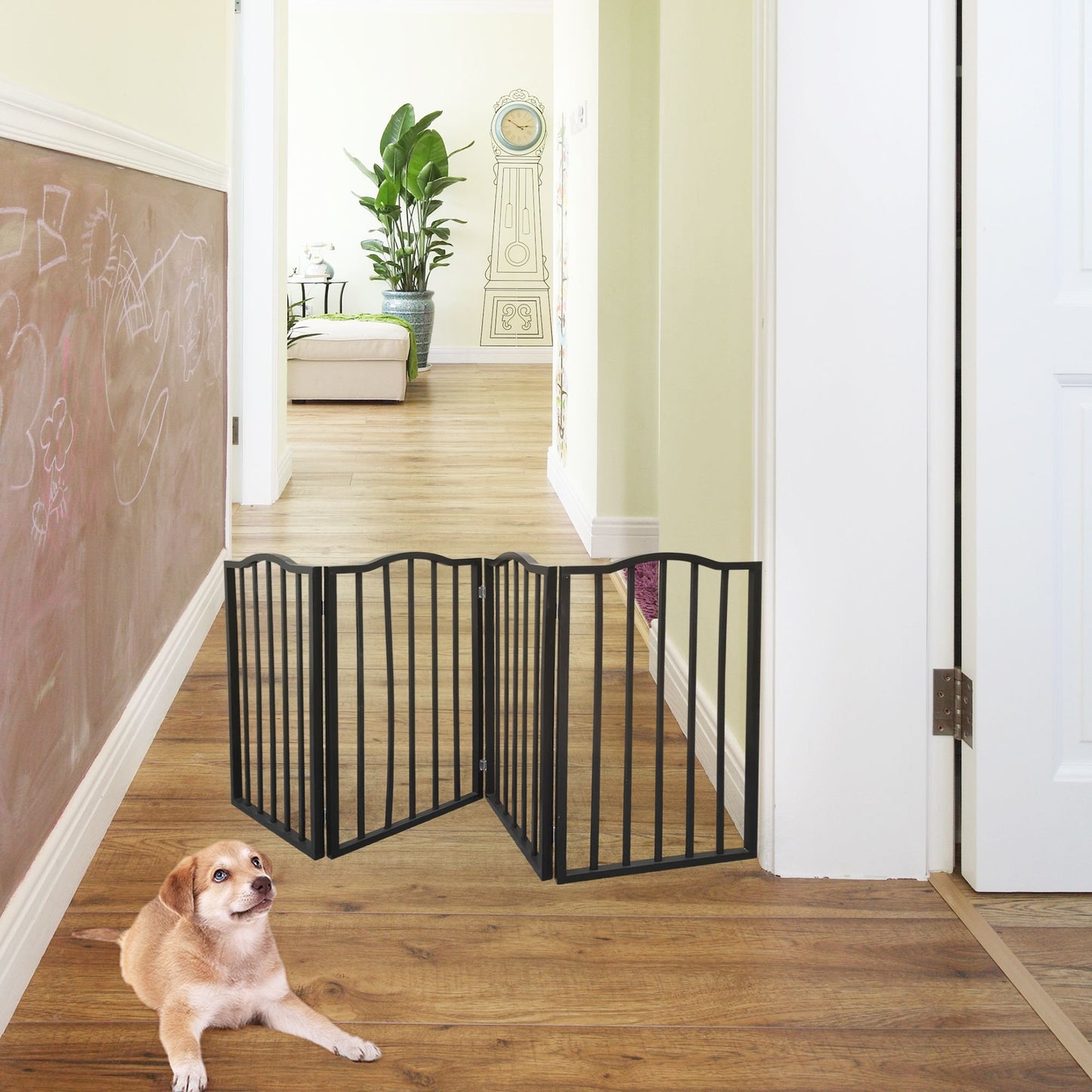 Wooden Folding Freestanding Dog Gates - Dark Brown