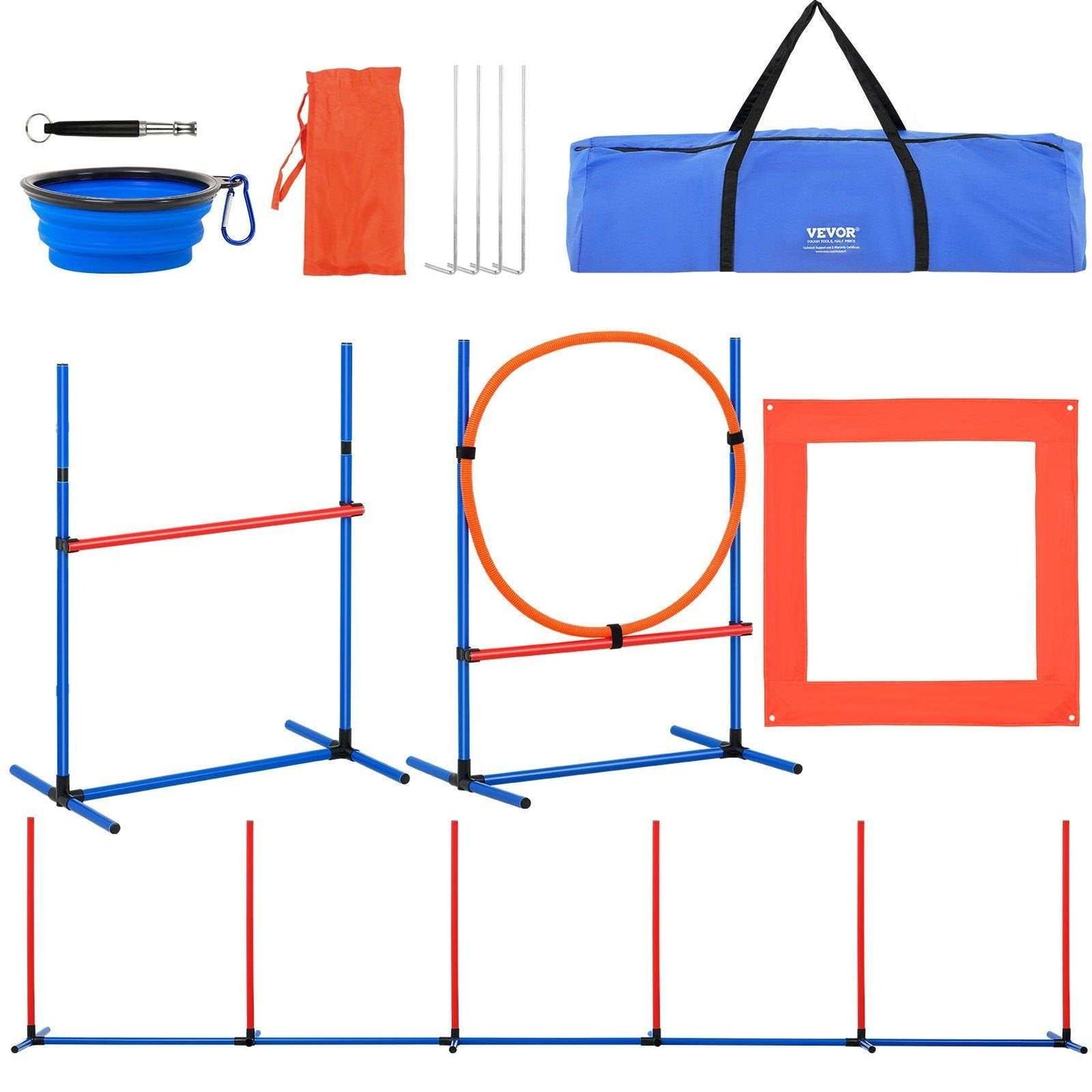 4 pcs dog courses agility training equipment set with jump bars, rings, and weave poles for dog obedience and agility training
