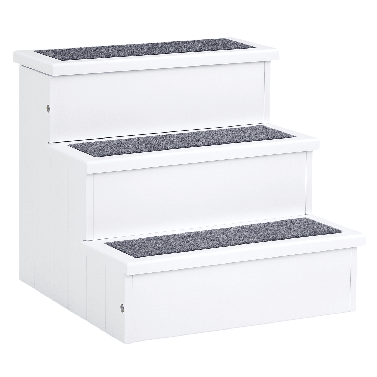 3-step white wooden carpeted non slip dog stairs for pets with storage space