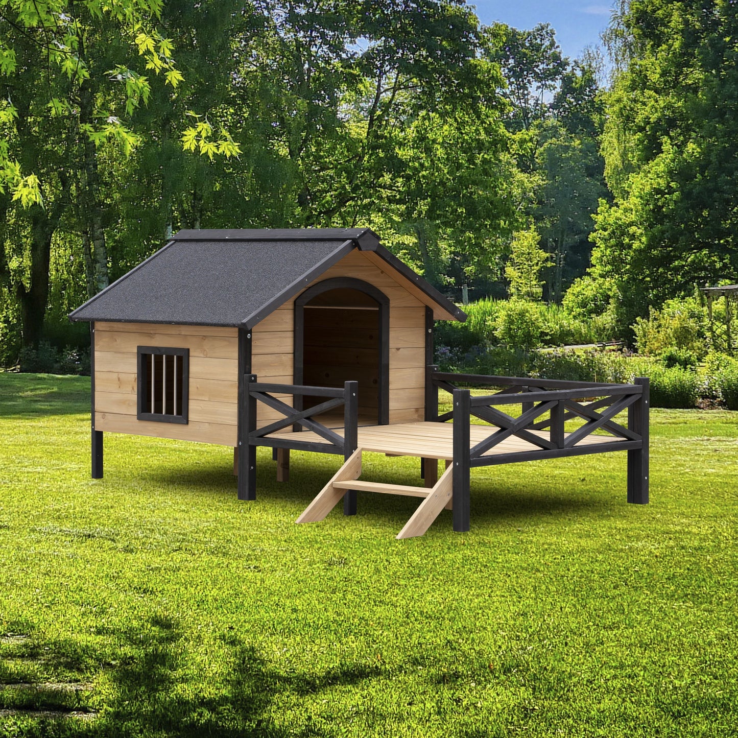 Large Wooden Cabin Style Dog Houses with Porch
