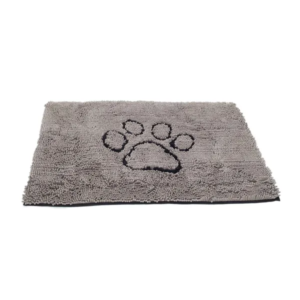 Gray Dog Decor Door Mat with paw print design made of advanced microfiber for water and mud absorption