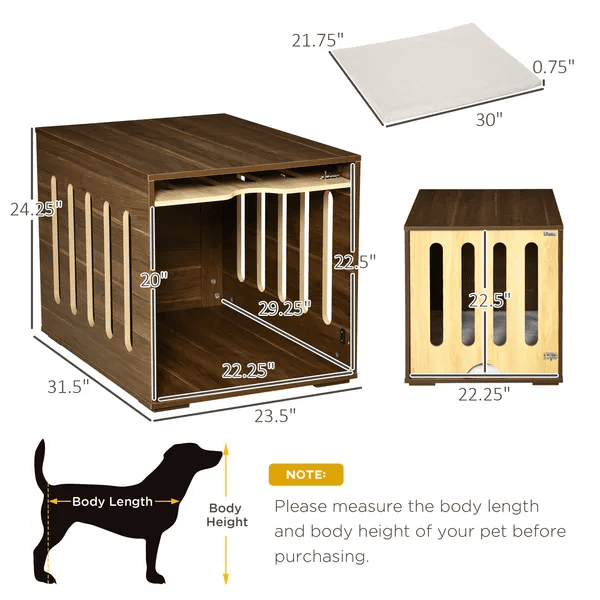 Elegant Furniture Style Dog Crates with Plush Cushion - Brown