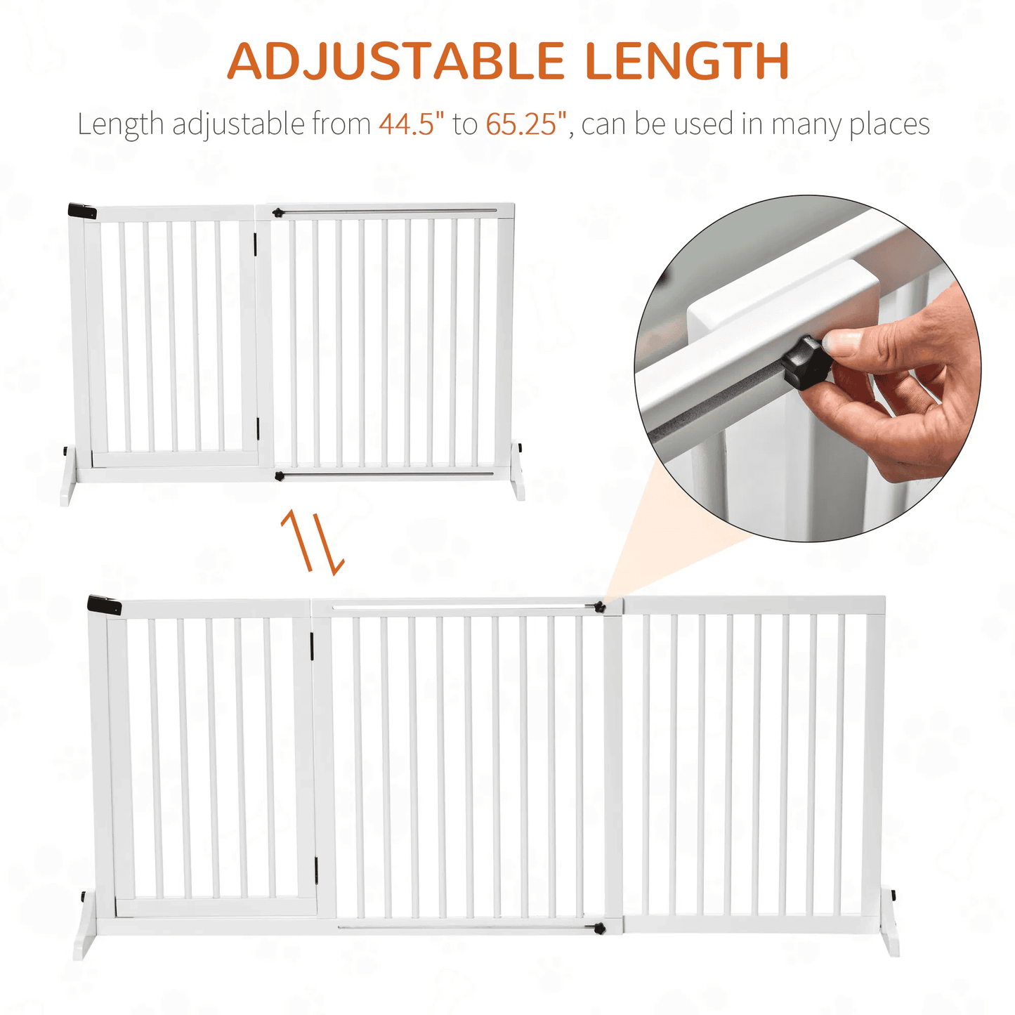 65" x 28" Retracable Freestanding Dog Gates - White