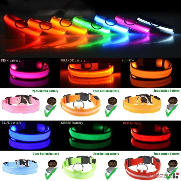 Waterproof Adjustable LED Flat Dog Collar