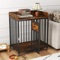 Rustic brown 2-in-1 furniture style dog crate with lockable wheels and metal frame