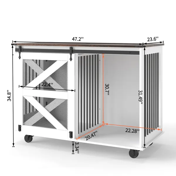 47.2" Mobile Furniture Style Dog Crates with Flip-Top Door