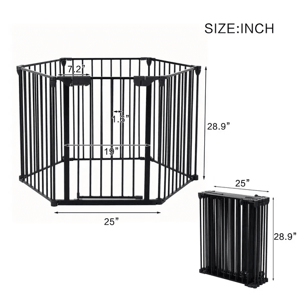 150" 6 panel adjustable freestanding dog gate with walk-through door and sturdy steel construction
