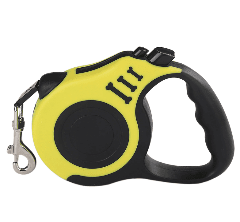 16.5FT automatic retractable dog leash with brake, lock system, ergonomic grip, and tangle-free nylon ribbon in multiple colors