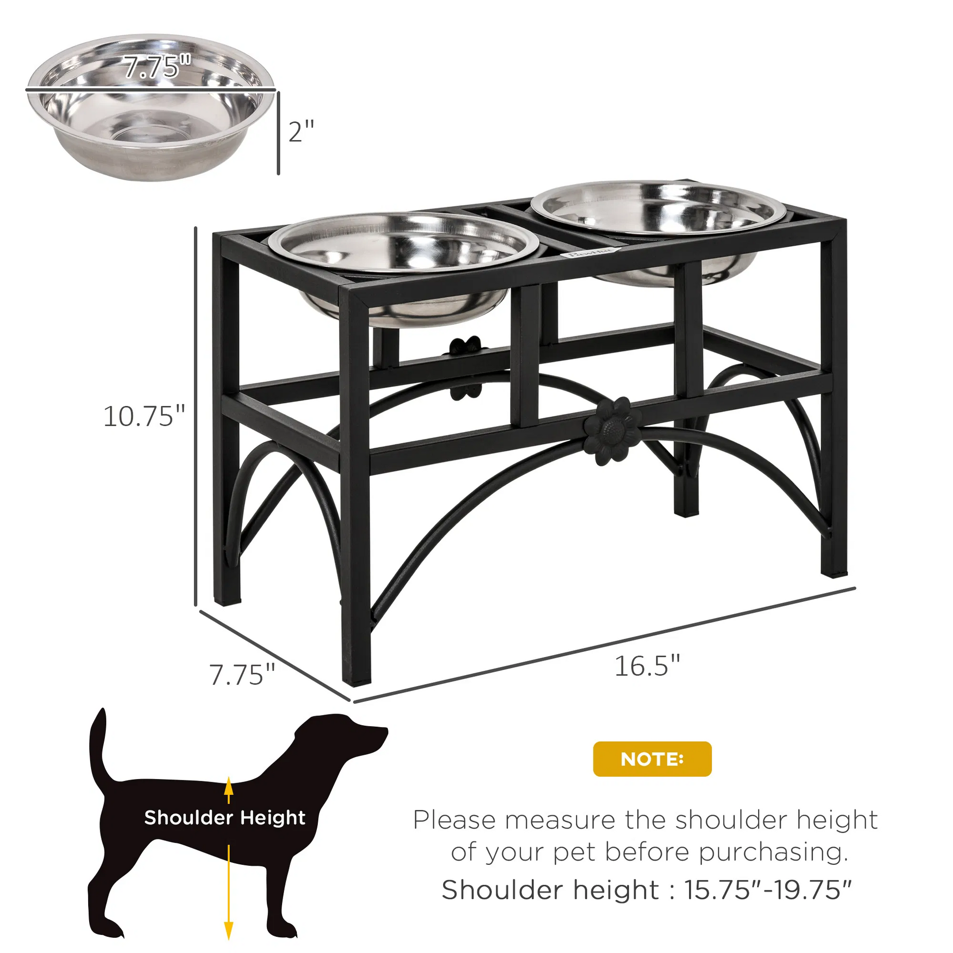 17" heavy duty elevated dog bowls with stainless steel inserts and non-slip metal base for improved pet digestion and durability