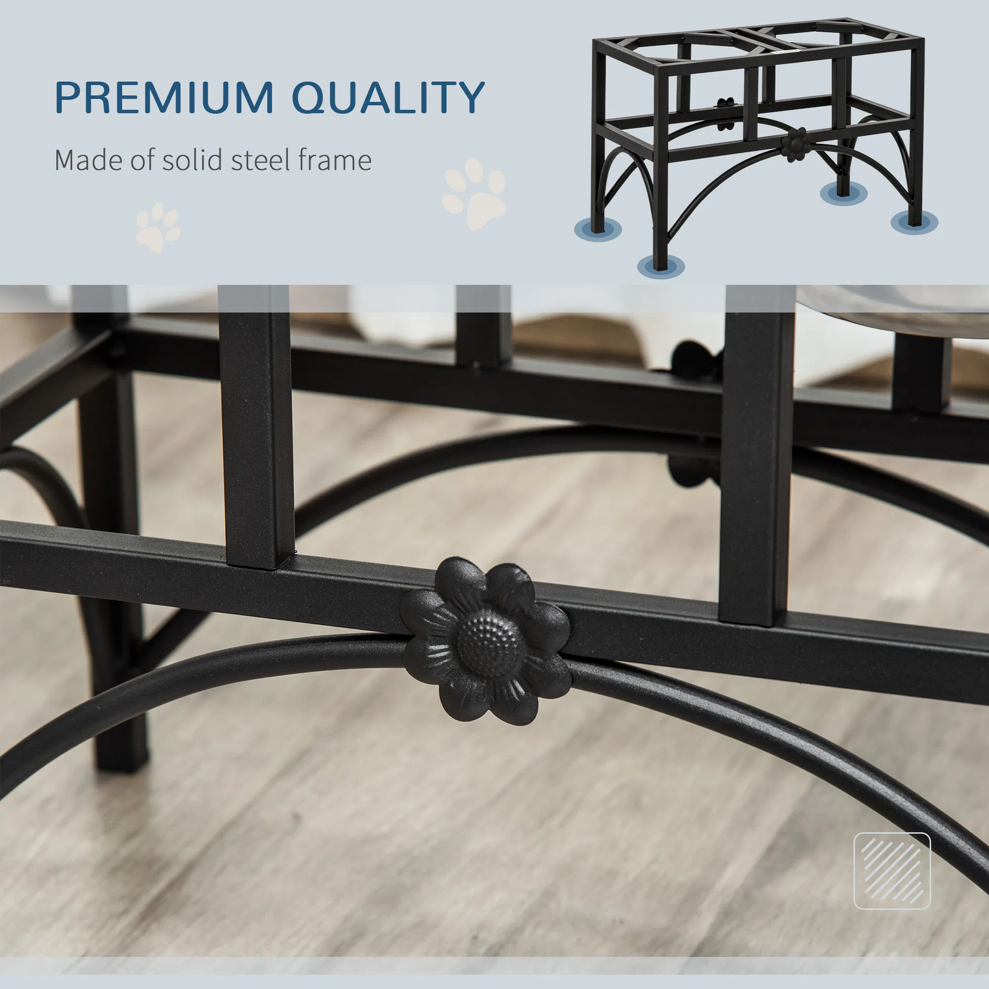 17-inch heavy duty elevated dog bowls with stainless steel bowls and non-slip metal base