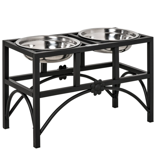17" Heavy Duty Elevated Dog Bowls with stainless steel bowls and non-slip iron frame for improved pet digestion and durability