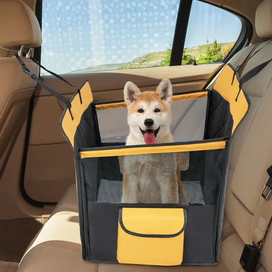 Dog car seat cover with mesh window and removable pad for pet comfort and car protection