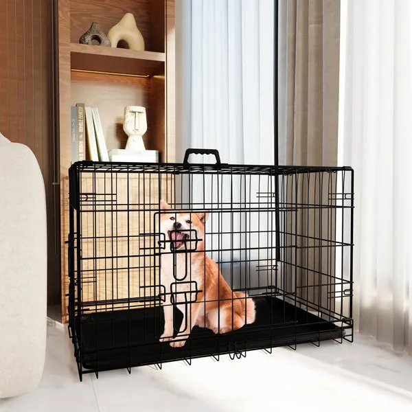 Folding Wire Dog Crates with Divider and Double Doors