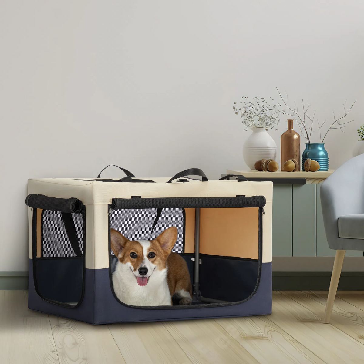 Adjustable Soft Sided Dog Crates with 3 Door Design
