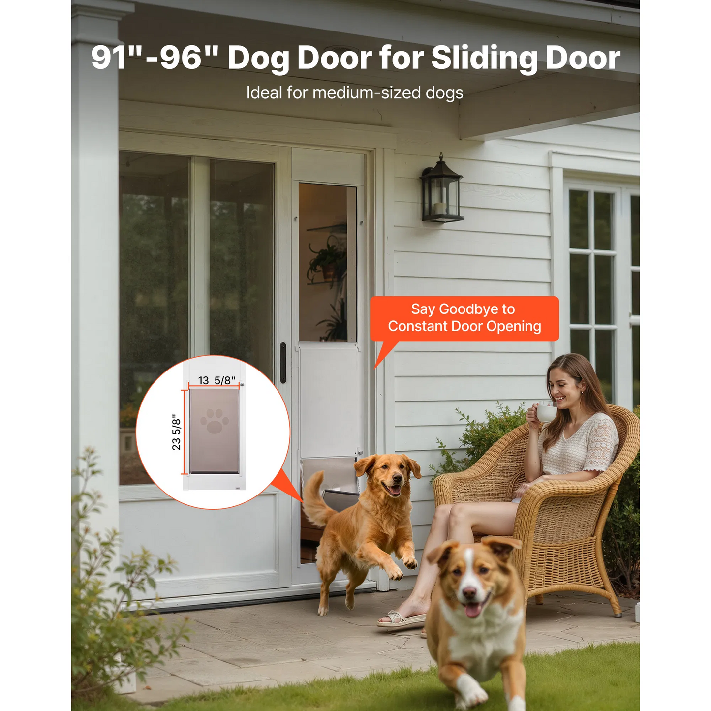 91-96 Inch Adjustable Slider Doggie Door Panel