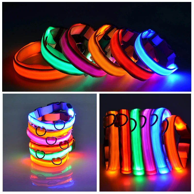 Waterproof Adjustable LED Flat Dog Collar