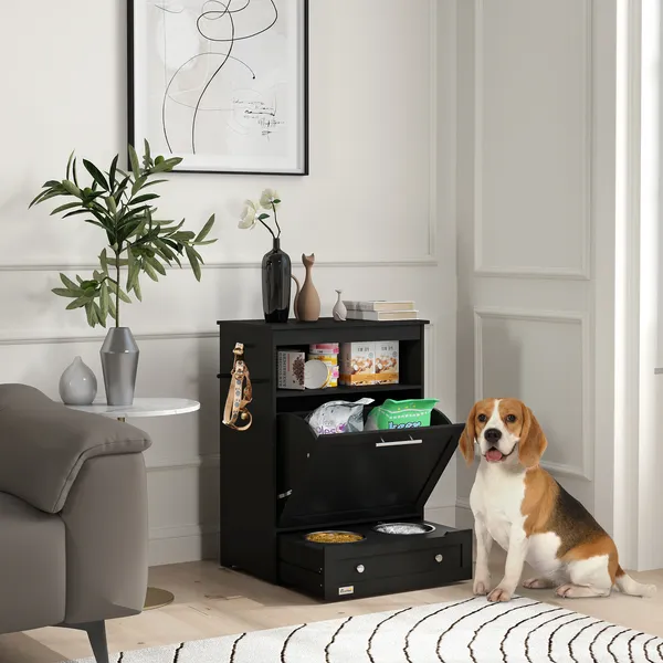 Elevated Dog Bowls with Storage Cabinet