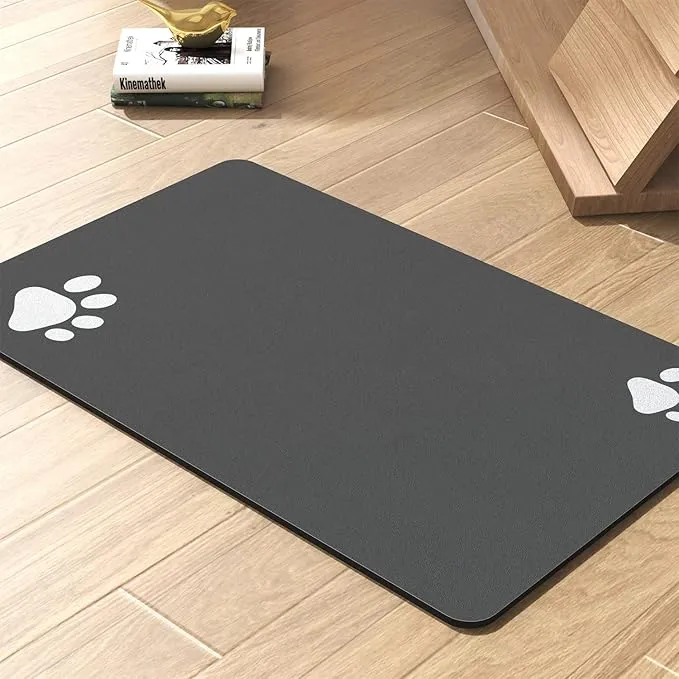 Waterproof dog food mat with non-slip backing to protect floors from spills and scratches
