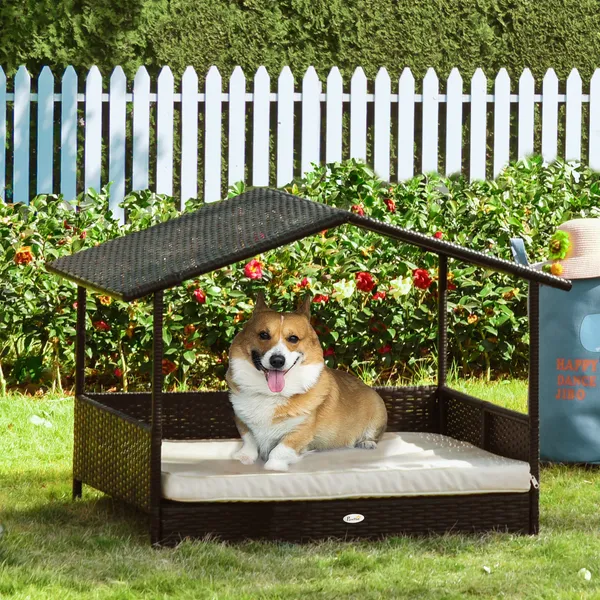 Elevated Covered Wicker Dog Bed