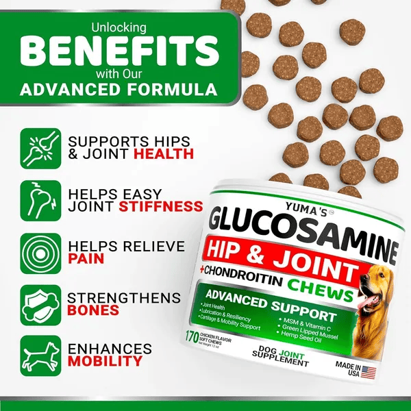 2 pack joint pain relief mobility aids for dogs with glucosamine and chondroitin supplements