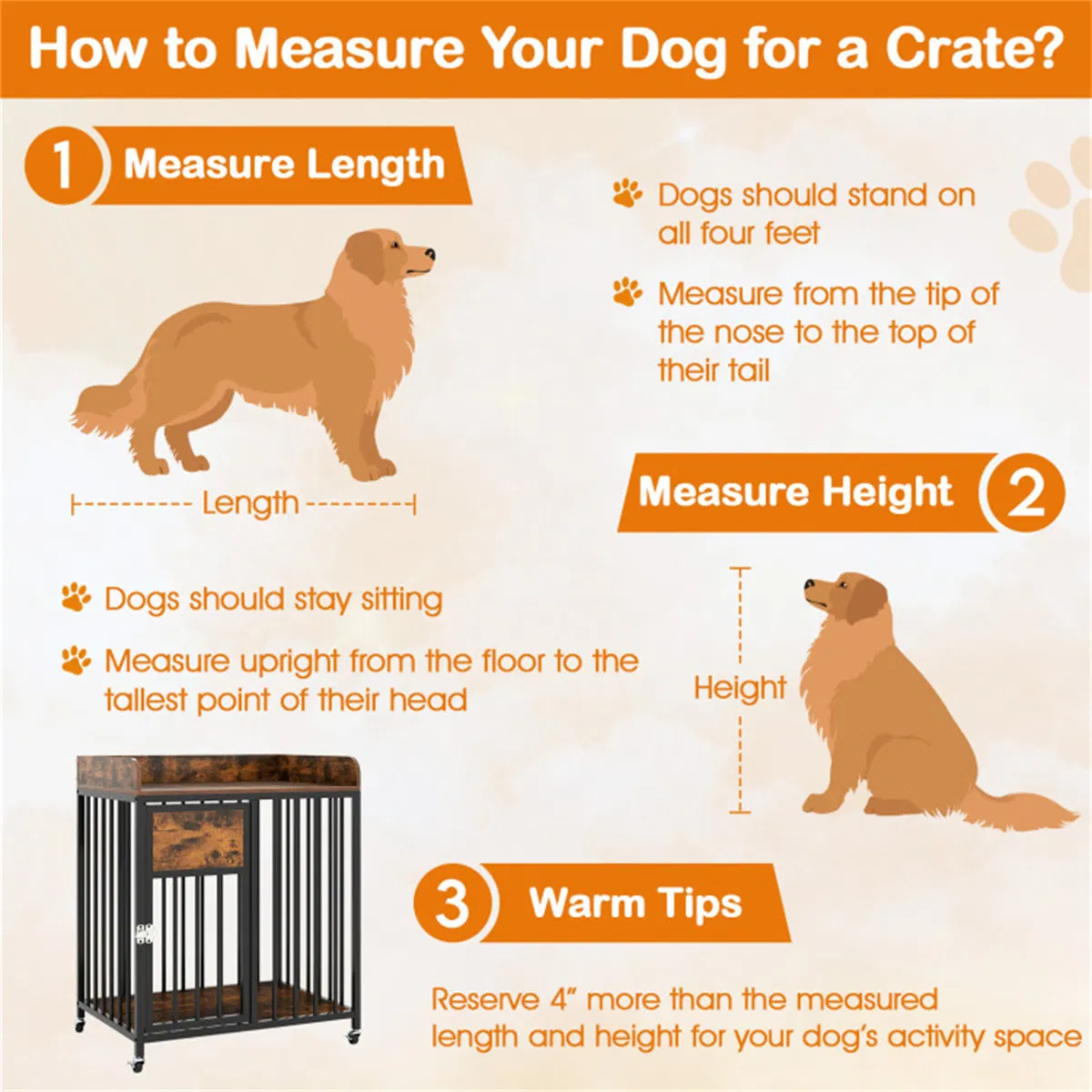 Rustic brown 2-in-1 furniture style dog crate with lockable wheels and sturdy metal frame