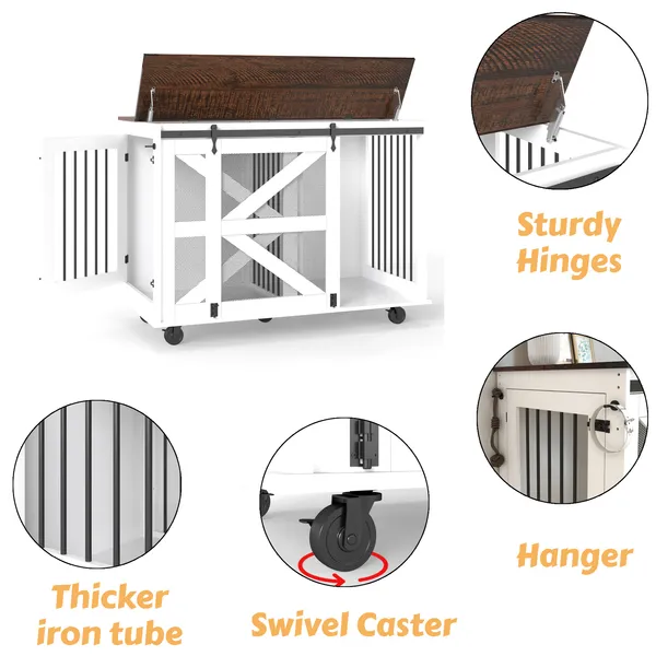 47.2" Mobile Furniture Style Dog Crates with Flip-Top Door