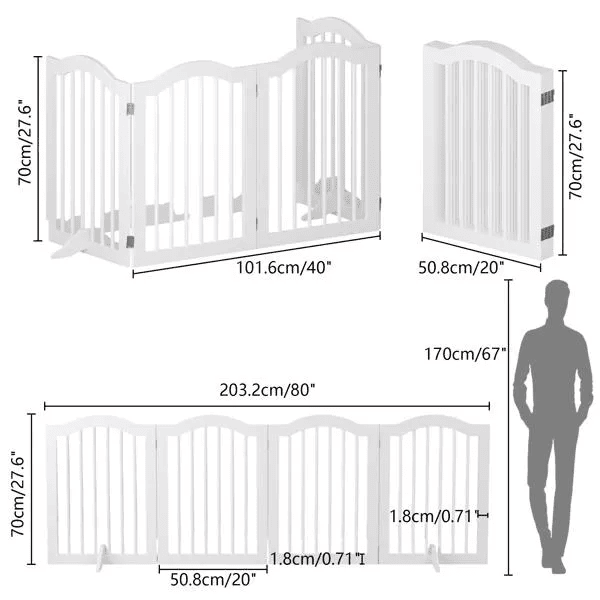 80" x 27.5" Arched Folding Freestanding Dog Gates - White