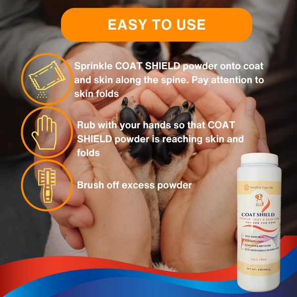 Coat Shield Yeast Defense dry powder and gentle skin cleanser for dogs combating yeast infections and odors