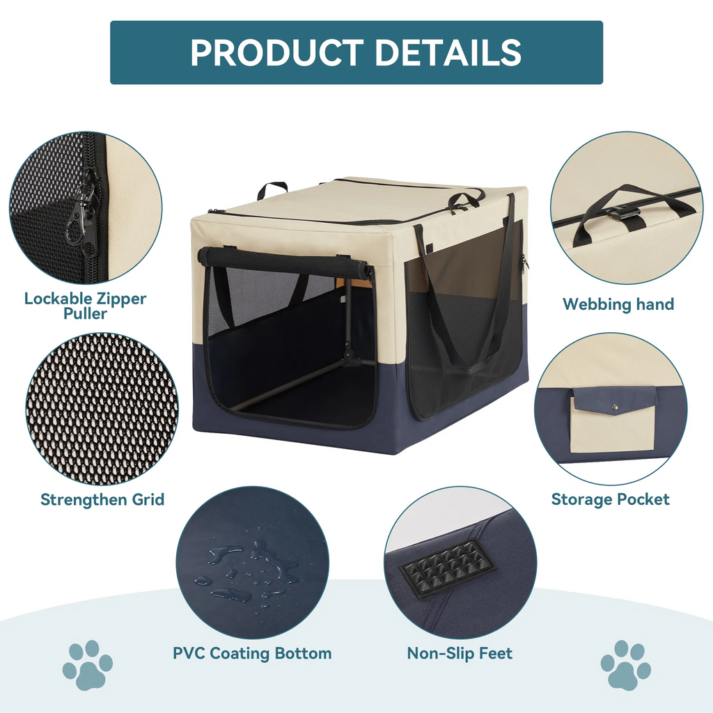 Adjustable Soft Sided Dog Crates with 3 Door Design