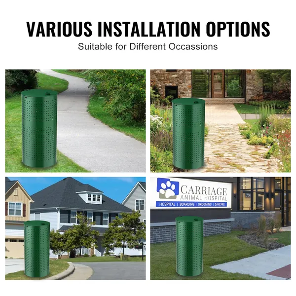 11.5-gallon galvanized steel dog waste disposal system with lid and 50 liner bags for odor-free pet cleanup
