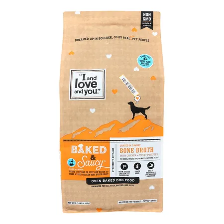 10.25 lb bag of Baked and Saucy Dry Adult Dog Food with savory baked kibble
