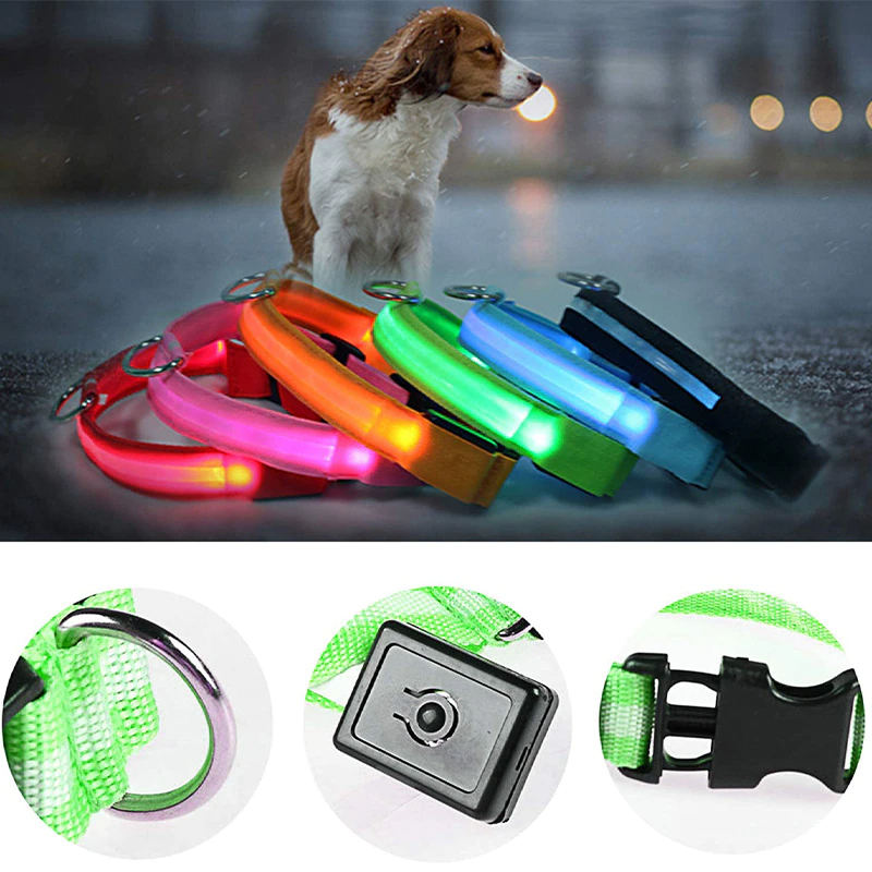 Waterproof Adjustable LED Flat Dog Collar