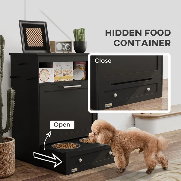 Elevated Dog Bowls with Storage Cabinet