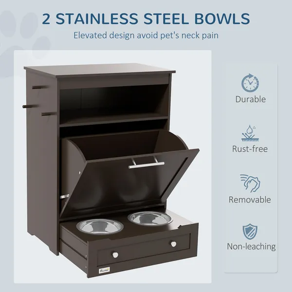 Elevated Dog Bowls with Storage Cabinet