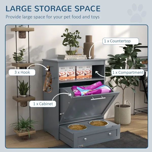 Elevated Dog Bowls with Storage Cabinet