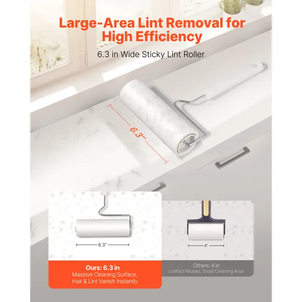 Set of 3 sticky lint rollers with upgraded ergonomic handles for easy pet hair and lint removal on clothes and furniture