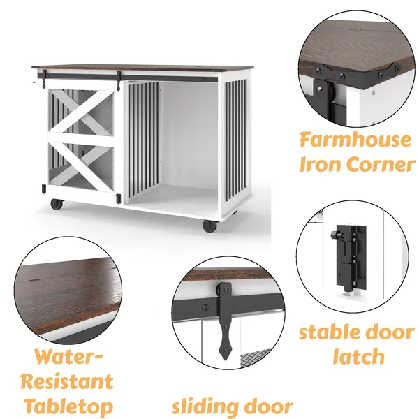47.2" Mobile Furniture Style Dog Crates with Flip-Top Door