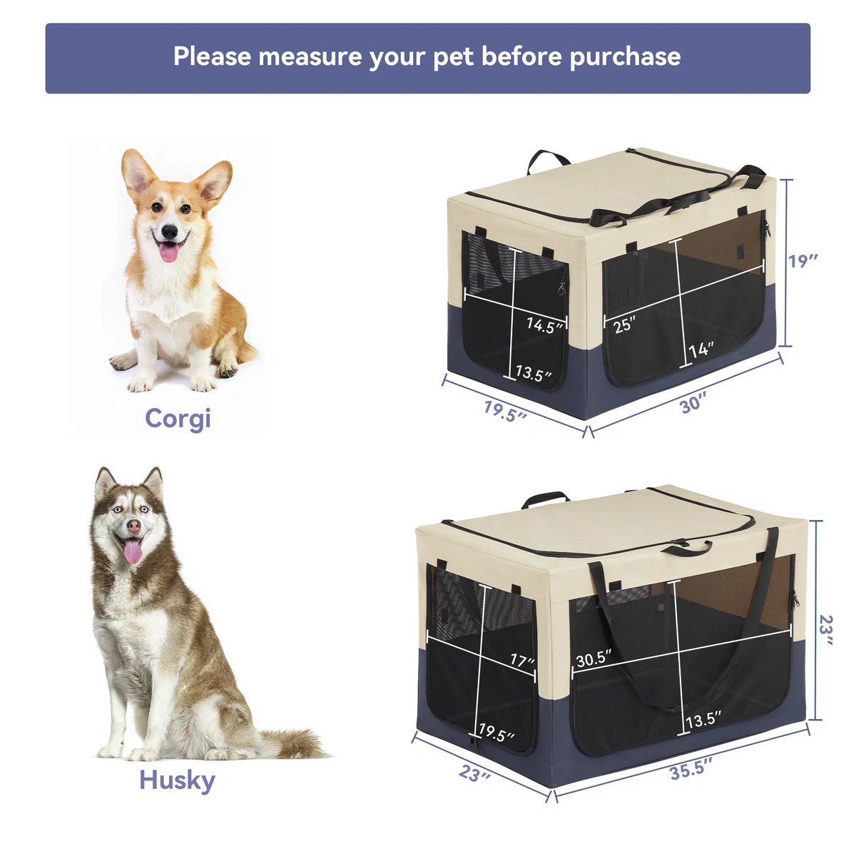 Adjustable Soft Sided Dog Crates with 3 Door Design