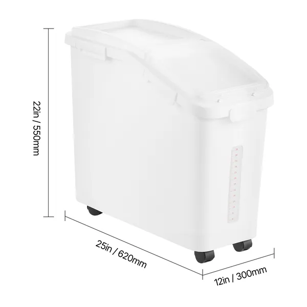 Large 11.4 gallon dog food storage container with wheels and airtight seal for dry pet food and rice storage