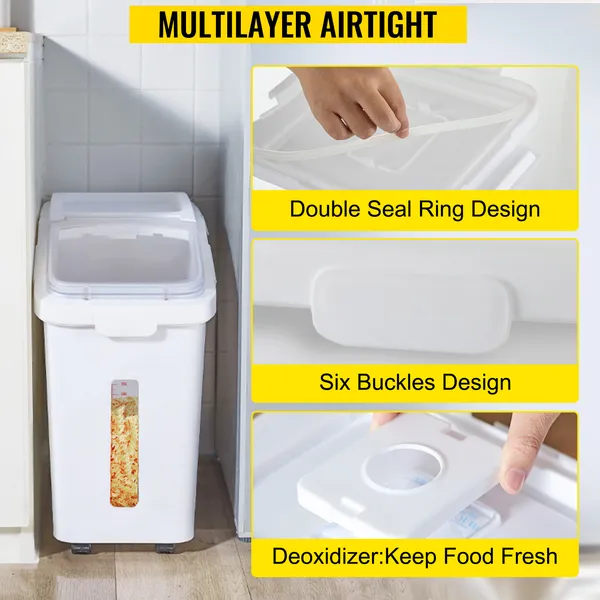 11.4 gallon dog food storage container with wheels and airtight seal for dry pet food storage