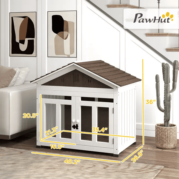 40-inch wooden furniture style dog crate with elevated removable floor and magnetic door